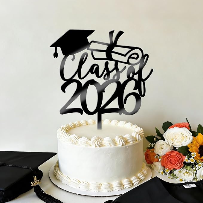 Class of 2026 Congrats Grad Cake Topper Glitter Graduation Party Supplies - High School College Graduates -College Graduate Cake Topper Decorations (Class of 2026 Acrylic black)