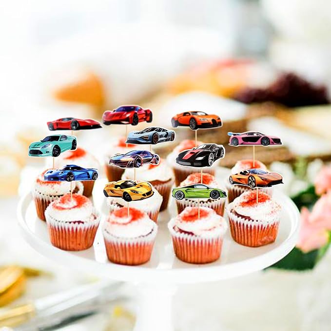 Ercadio 36 Pack Racing Car Cupcake Toppers Realistic Race Cars Cupcake Picks Race Car Cupcake Toppers for Racing Sports Theme Baby Shower Birthday Party Cake Decors Supplies