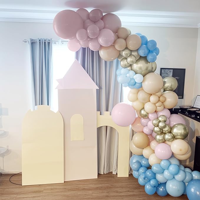 Gender Reveal Balloon Arch Kit, 100 PCS Dusty Pink Blue Balloons, Metallic Gold Sand White Balloons for Boy or Girl Gender Reveal Boho Birthday Wedding Baby Shower Bridal Bear Theme Party Decorations