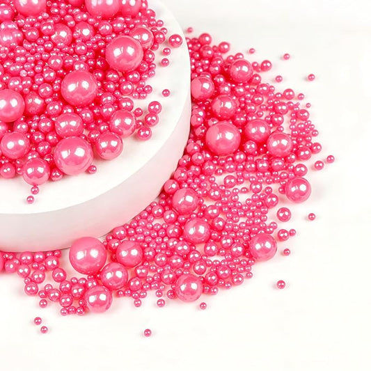 Deep Pink Pearl Sprinkles for Cake Decorating, 150g/5.29oz Mix Size, Edible Candy Sugar Pearls, Pearl Cake Decorations, Donuts&Cupcakes Topper, Wedding Party Birthday Supplies, Food Grade