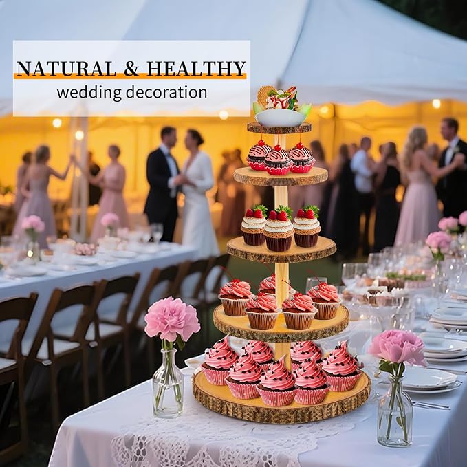 Wooden 5-Tier Rustic Cupcake Stand for Wedding Cakes, Tiered Dessert Tower Display Centerpiece for Parties, Events & Celebrations