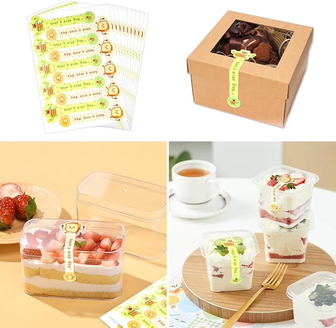 Beyonday 300pcs Handmade Lollipop Baking Stickers for Cake Box/Tin/Jar/Coffee Cup/Bottle, Cute Bread Cake Long Label Sealing Bakery Stickers for Gift Wrapping Self-Adhesive Tamper Evident Seal Labels