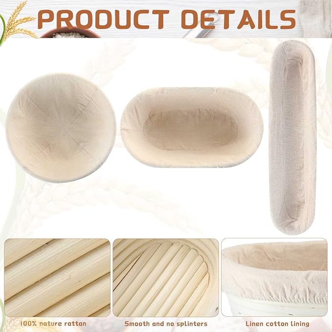 Gerrii 3 Packs Bread Banneton Proofing Basket 9" Round and 10" Oval and 15 Inch Oval Cane Sourdough Baskets Bread Baking Dough Bowl for Bakery Home Bakers
