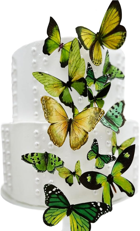 Sugar Robot Inc. Edible Butterflies for Cake Decorating - Assorted Sizes, Premium Crafted in the USA - Butterfly Cake Toppers & Cupcake Decorations (Green)