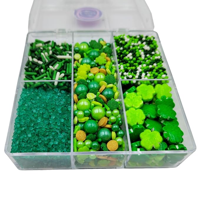 Green Sprinkles for Cake Decorating, St. Patrick's Day Sprinkles, Edible Shamrock Sprinkle with Clover Jimmies Nonpareils Green Sanding Sugar for Baking Cookies Ice Cream Topping Cake Cupcake Toppers