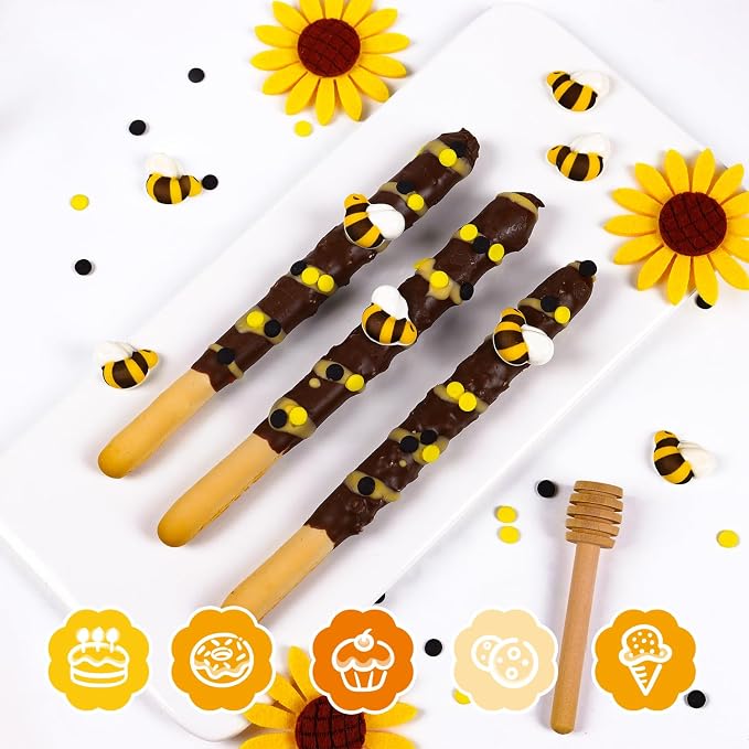Edible Bee for Cake Decorating, 16pcs Bee Sprinkles, Royal Icing Bees for Cake, Cupcake, Macaron, and Waffles, Perfect for Bee Theme Parties, and Baby Shower