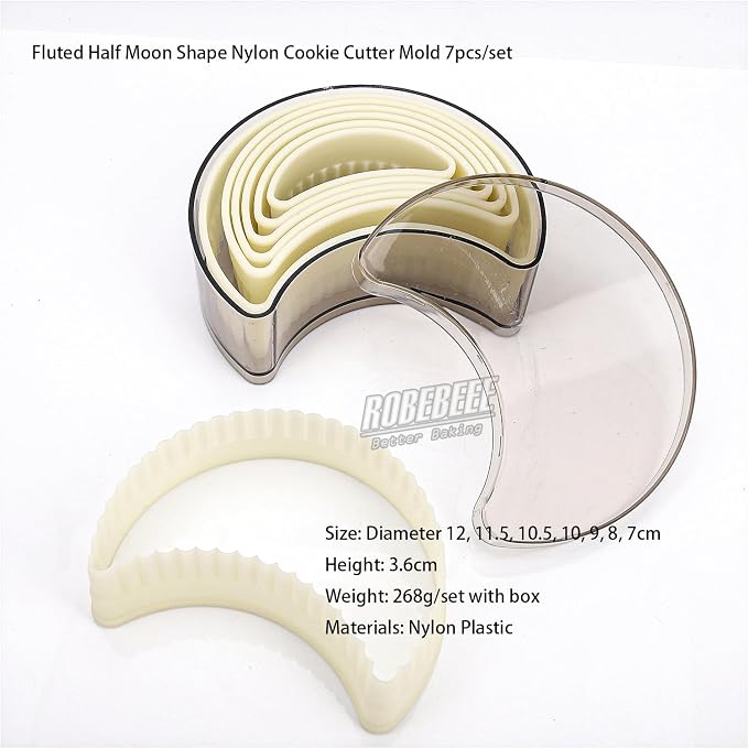 Multi-Shape Nylon Cookie Molds Round Square Star Plastic Geometry Biscuit Cutter Dough Mousse Bread Slicer DIY Bakery Utensils (Fluted Moon)