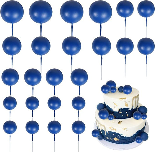 24 PCS Ball Cake Toppers Balls Cupcake Toppers Foam Ball Shaped Cake Picks DIY Balloons Cake Insert Topper for Wedding Enagement Baby Shower Birthday Party Cake Decorations Supplies Royal Blue