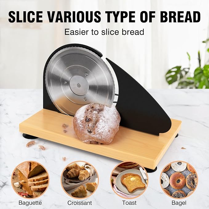 vanerepok Manual Bread Slicer Adjustable Thickness for Homemade Sourdough | Hand Crank Bread Cutter with Scale & Stable Suction Cups & Wood Base for Even Slicing Perfect Baking Gift for Home Bakers