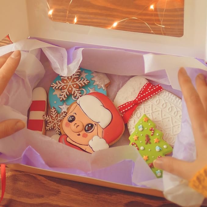 8x6x2.5In 30pcs White Cookie Boxes with Window, Pastry Boxes for Gift Giving, Treat Boxes for Donuts, Wedding Dessert, Valentine's Day, Women's Day, Mother's Day, and Holiday Gatherings.