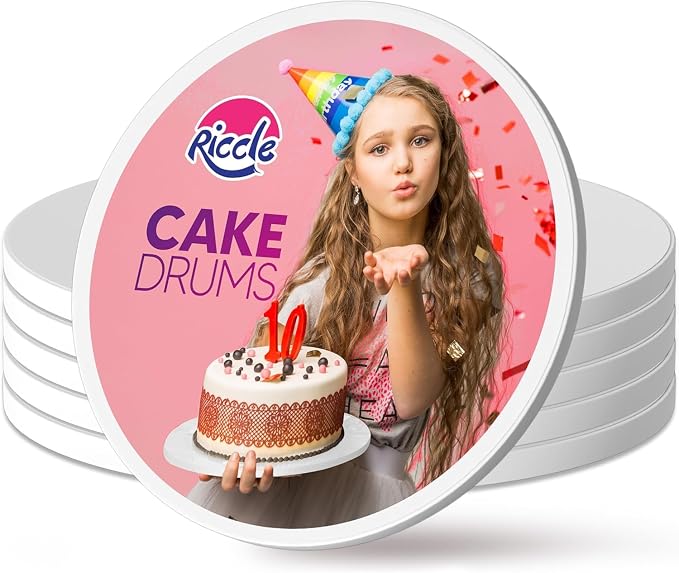 RICCLE Cake Boards - 14 Inch Cake Drum - Smooth-Edged 14 Inch Cake Drum - Sturdy Cake Boards 14 Inch Round - Bend Resistant Multi-Layered Cake Base for Minimalist Displays