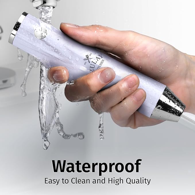 Zulay Kitchen Rechargeable Milk Frother Handheld - Frother Wand, Drink Mixer, Electric Whisk Frother, for Cappuccinos, Matcha & Protein Powder - Lux 4 Whisk 2 Speed Waterproof 2000mAh White Marble
