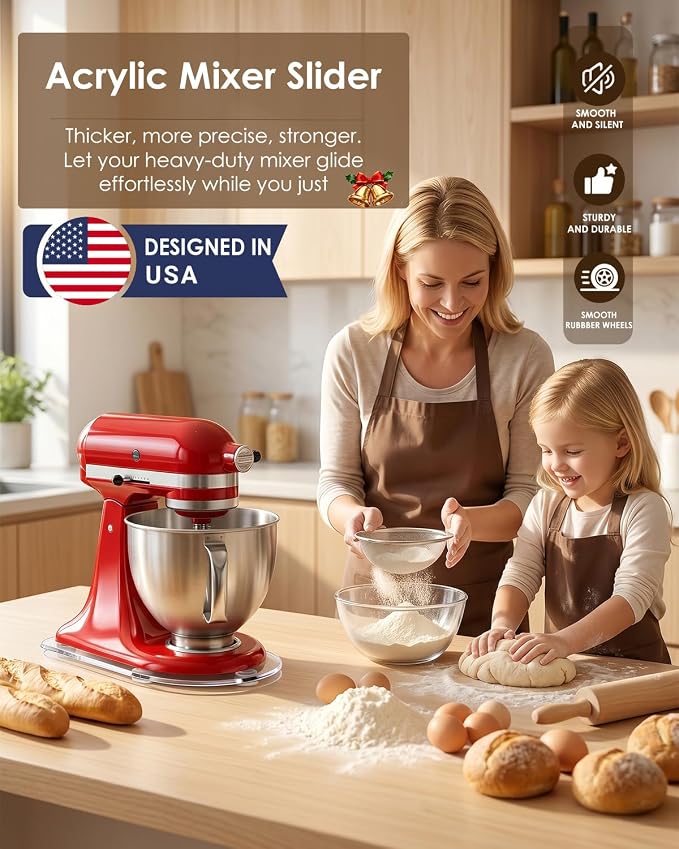 360°Rotating Mixer Slider Mat, Compatible with KitchenAid 4.5-5 Qt Tilt-Head Stand Mixer & Artisan Series, Clear Acrylic Thickened Sliding Tray, Countertop Storage & Moving Accessories