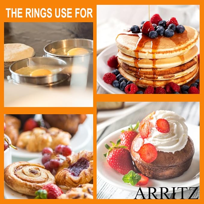 3.15inch English Muffin Rings, 6pcs Double Rolled Stainless Steel Rings Molds for Cooking English Muffin Cake Moulds Cake Rings