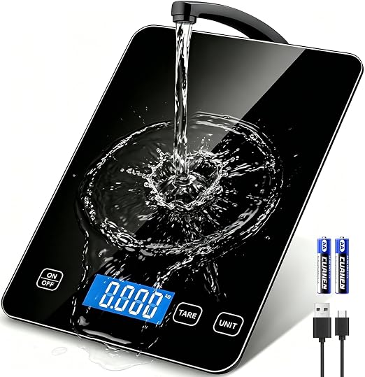 Food Kitchen Scale, Digital Food Scale 33lb/15kg Digital Kitchen Scale Precisely Measures Grams and Ounces for Meal Prep Baking and Cooking, Rechargeable 304 Stainless Steel Kitchen Scale Black