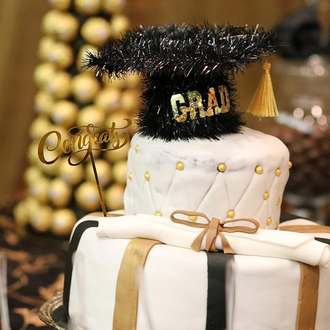 Whaline Graduation Cake Topper Gold Acrylic Cake Topper Congrats Grad You Did It Congratulations 5 Design Table Centerpiece Sticks Grad Party Food Appetizer Picks for Cakes Decor Supplies, 10pcs | Congrats Grad, 5 Design, You Did It Congratulations, Ta...