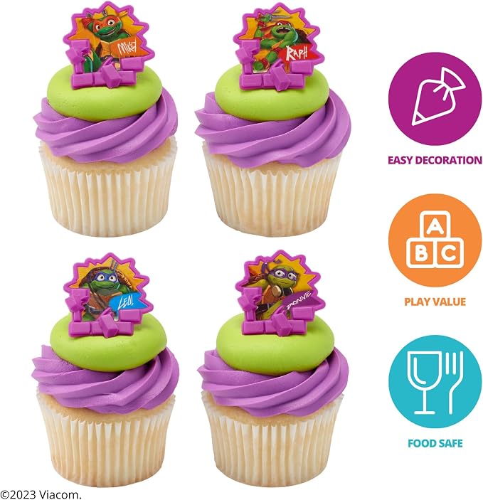 DecoPac Teenage Mutant Ninja Turtles Turtle Power Rings, Cupcake Decorations For Birthday Party, Cakes, And Celebrations - 24 Pack