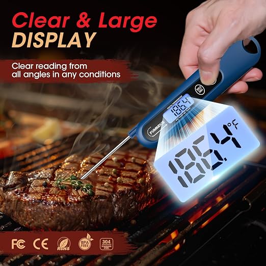 Digital Meat Thermometer - 2S Instant Read Food Thermometer with Backlight, Foldable Probe for Turkey BBQ Grill Smoker Candy, Essential Kitchen Cooking Gadget (Blue)