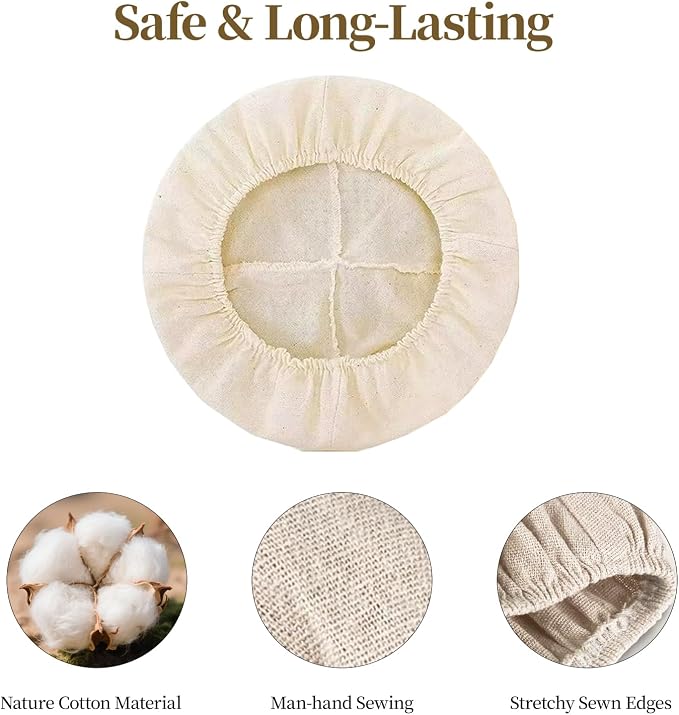 Natural Cotton Bread Proofing Basket Liner, 10 Inch Round, 6 Pack, Banneton Dough Bowl Cover for Baking, Compatible with Rattan Banneton Proofing Basket (Liners Only)