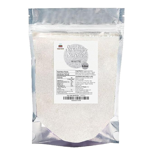 White Sanding Sugar Sprinkles for Baking, 8.8OZ - 249g. Edible Sparkling Sugar Crystals for Cakes, Cupcakes, Cookies, Ice Cream & Desserts, Decorative Sugar for Holiday and Party Treats
