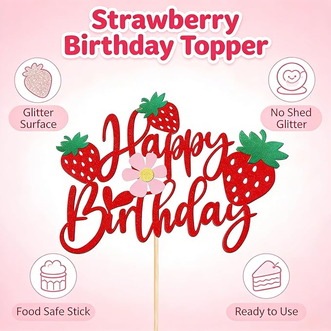 Happy Birthday Cake Topper Party Decorations for Kids Baby Showers, Themed Parties Happy Birthday Celebrations for Cake Decor Enthusiasts (Red)