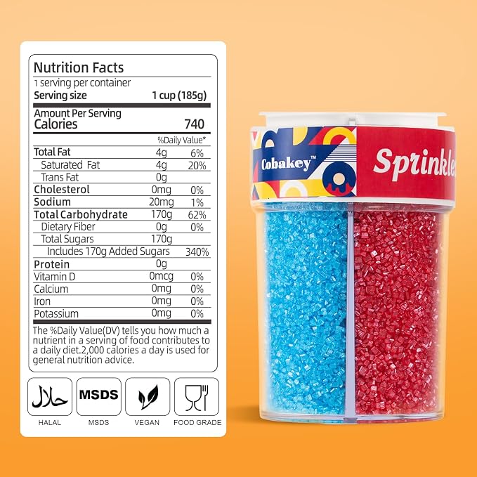 Edible Christmas Sprinkle Mix Sanding Sugar Gold Red Blue and White Crystal Candy Perfect for Cake Decorations Baking Ice Cream Cookies Cupcake Topper 6.5 ounces