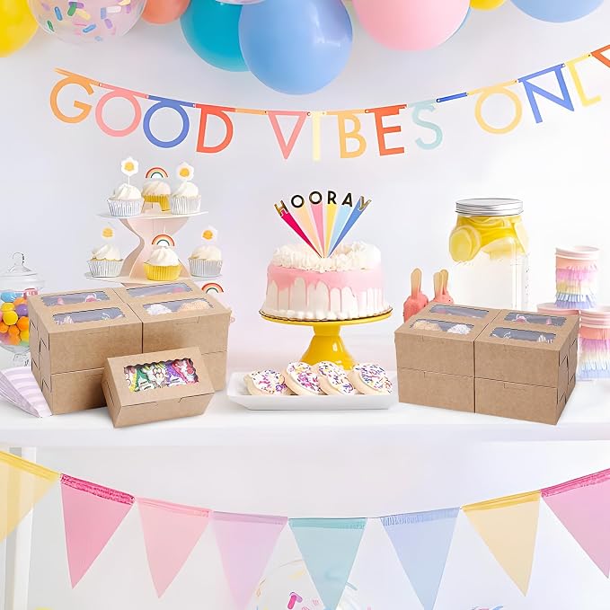 65 PCS Brown Bakery Boxes with Window - 6.29x3.54x2.95 Inches Cookie, Pastry, Treat, Cupcake, Cake, Dessert Boxes, Small Gift Boxes for Party, Business(Kraft)