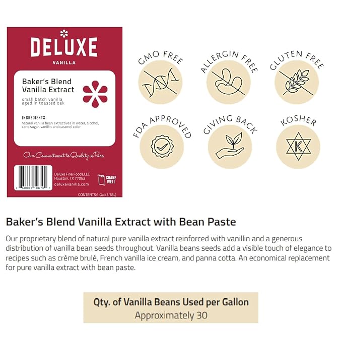 Bakers Blend Vanilla Extract Bulk 128 oz, Made with Real Vanilla Extractives (1 Gallon)