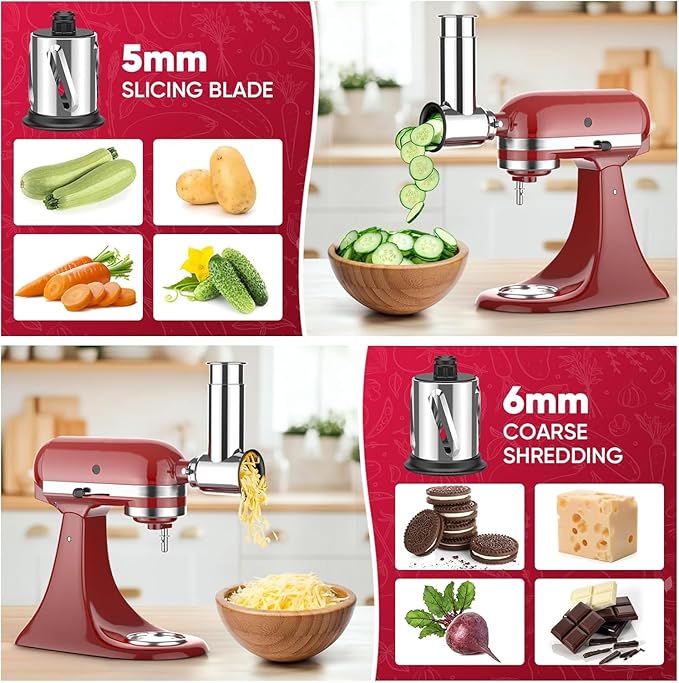 COFUN Stainless Steel Slicer Shredder Attachment for KitchenAid Stand Mixer | 4 Blades, Cheese Grater, Grinding Powder, Vegetable Slicer Shredder, Salad Maker, Dishwasher Safe