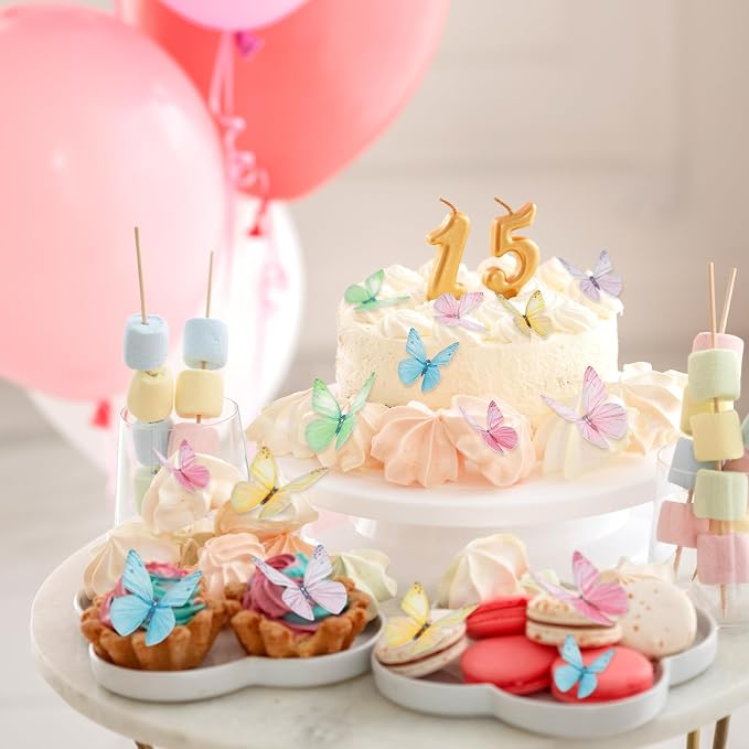Tyqour 72Pcs Edible Butterfly Cake Decorations Colorful Vivid Butterfly Cake Topper Wafer Paper Butterflies Cupcake Toppers for Wedding Anniversary Baby Shower Birthday Party Decorating(Mix Color)