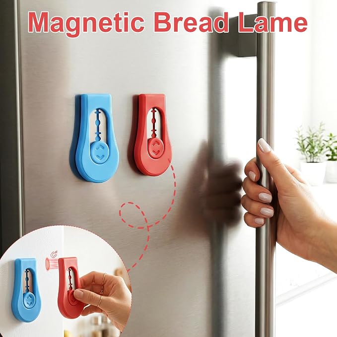 2 Pack Bread Lame Dough Scoring Tool Set, Professional Sourdough Scoring Tool & Bread Scorer with 10 Razor Blades, Finger Protectors Bread Razor for Artisan Baking Red/Blue