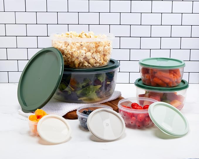 Core Kitchen 14 Piece Round Nested Food Storage Bowl Set - Sage Ombre