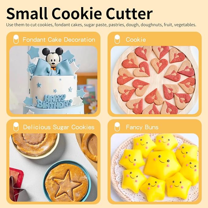 Mini Cookie Cutter Shapes Set - 30 Tiny Stainless Steel Stamps of Geometric Shapes Cookie Cutters-Heart Star Flower Round Square Hexagon Oval Diamond Biscuit Cutters