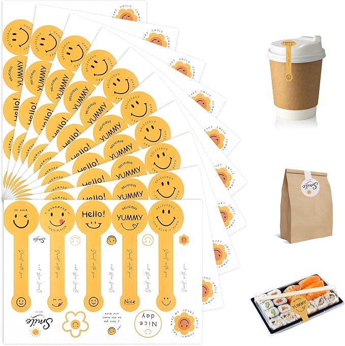 400Pcs Handmade Food Baking Seal Stickers Labels,Smiling Face Long Label Bakery Stickers,Self-Adhesive Goods Bakery Sticker Sealing Tamper Proof Sticker for Pastry Bags Lollipops Candy Cake