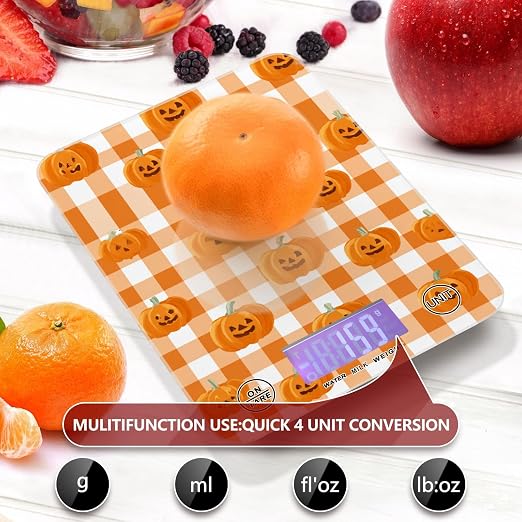 Food Scale Kitchen Scale Food Weight Scales Digital Weight Grams and Ounces Small Electronic Food Scale for Baking Cooking Halloween Orange Plaid Pumpkin Heads