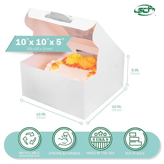 SCT white window bakery boxes with tuck-in lid, 10 x 10 x 5, white, paper, 150/carton