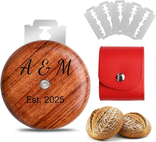 Custom Engraved UFO Bread Lame - Personalized Sourdough Scoring Tool for Artisan Bread Baking (No Design-Red Pouch)