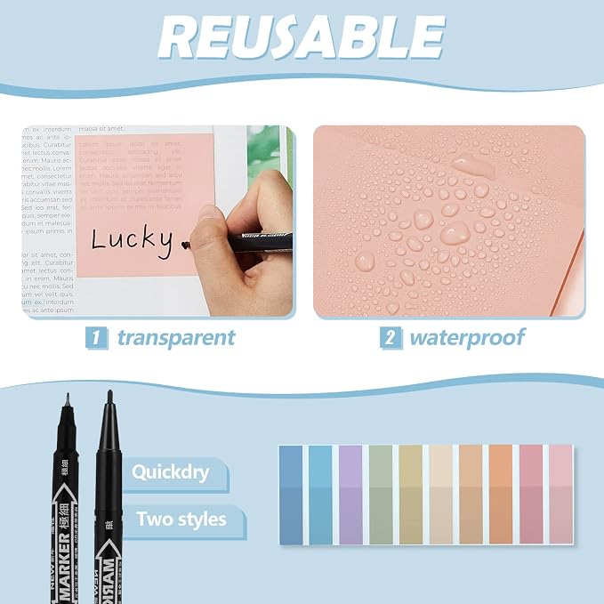 Jutom 39 Pcs Aesthetic Book Annotation Kit Highlighter with Case Bag Gel Pen Transparent Sticky Note Taking Bible Supplies(Green,Cute Style)