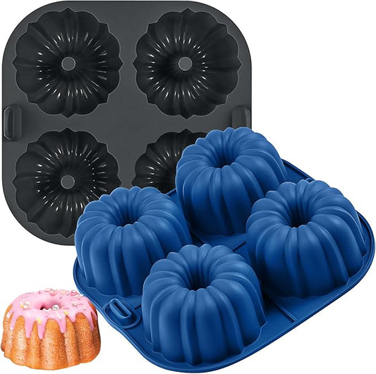 Webake Silicone Air Fryer Fluted Cake Pan for Baking, Nonstick BPA Free Fluted Tube Cake Pans, 4-Cavity, Set of 2