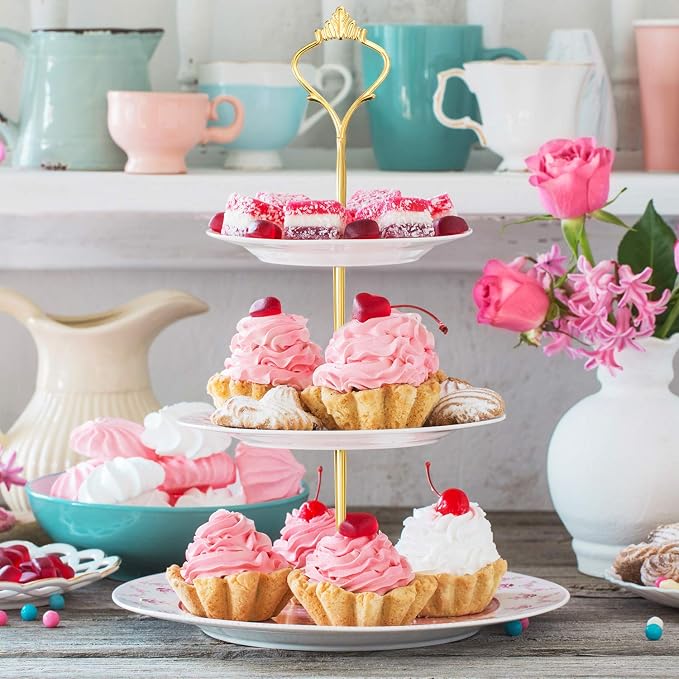 6 Sets 3 Tier Cake Stand Hardware Tiered Tray Plate Hardware Kit Heavy Metal Cake Fruit Food Plate Stand Fitting Stacking Kit for Serving Dessert Cupcake Dish Food(Simple,Silver, Gold)