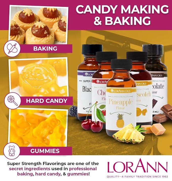 LorAnn Oils Super Strength Flavoring - Used For Candy Making, Flavoring Extracts, Baking, Hard Candy, and Flavor Oils - Bold, Natural Flavors 4X Stronger Than Extracts - Pineapple, 1 fl oz