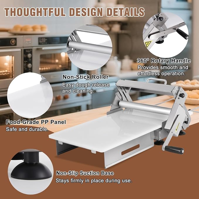 Folding Dough Sheeter 12in Manual Dough Roller Machine Dough Sheeter Machine For Home Thickness Adjustable for Pizza, Croissants, Puff Pastry