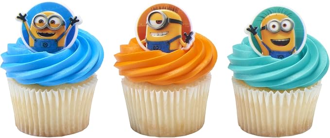 DecoPac Minions Cupcake Rings, 24 Despicable Me™ Cupcake Decorations, Phil, Carl and Bob - 24 Pack