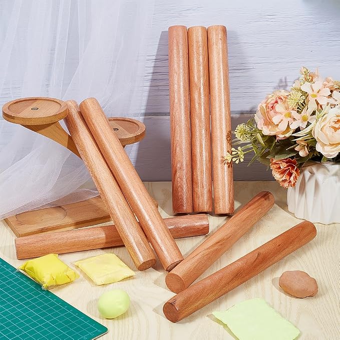 OLYCRAFT 8pcs Wood Rolling Pins 10 inch Clay Rolling Pins 1.1 inch Diameter Classic Wooden Rolling Pins Natural Wood Texture Rollers Wood Clay Roller for Clay Modeling Pottery Tools