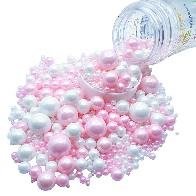 SE Si&Moos Pink and White Pearl Sprinkles for Cake Decorating Valentines Sprinkles White Edible Pearl Cake Decorations Pink Sprinkles for Cake, Baby Shower Valentine Party Holiday Christmas Supplies 3.5 OZ