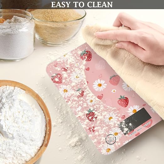Food Scale Kitchen Scale Food Weight Scales Digital Weight Grams and Ounces Small Electronic Food Scale for Baking Cooking Pink Floral Strawberry Hearts