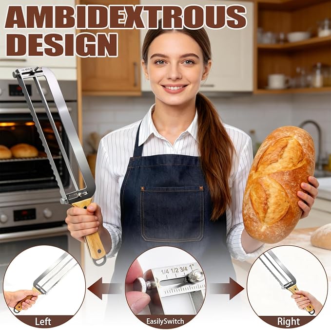 Adjustable Bread Slicer for Perfect Slices - Bread Knife for Homemade Bread with Thickness Guide - Premium Sharp Stainless Serrated Blade for Sourdough Baguettes Bagels Loaves - Gift for Artisan Baker