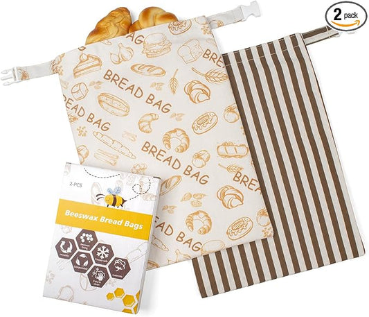 Beeswax Bread Bags for Sourdough,Bread Bags for Homemade Bread 2 Pack | Extra Large 17"×12.5", Reusable Organic Cotton Linen Bread Storage Bag,Eco-Friendly Keeps Bread Fresh Naturally
