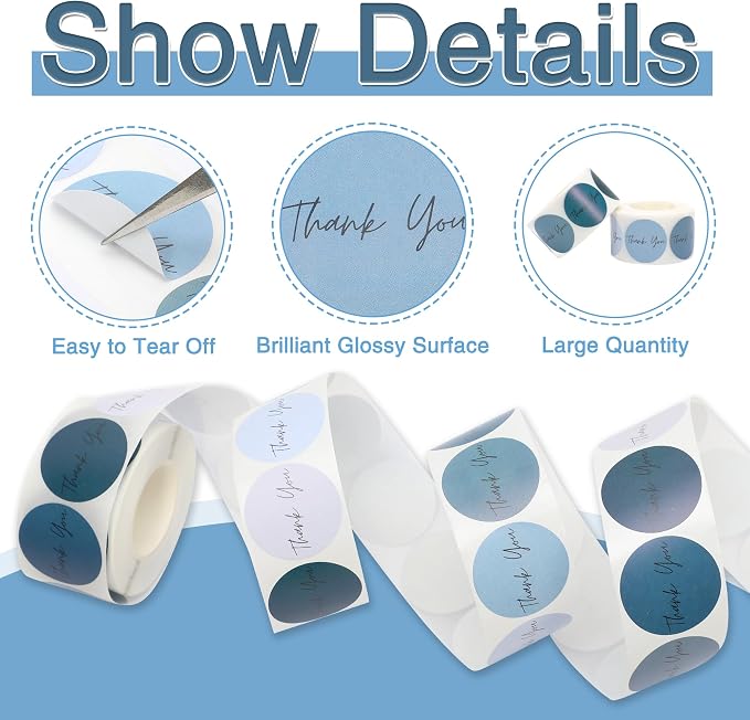 Thank You Stickers Small Business 1000pcs 1'' for Supporting My Small Business Stickers Labels 6 Colors Self-adhesive Labels for Gift Bags Packaging Round Sticker Tags for Shopping (Dusty Blue)