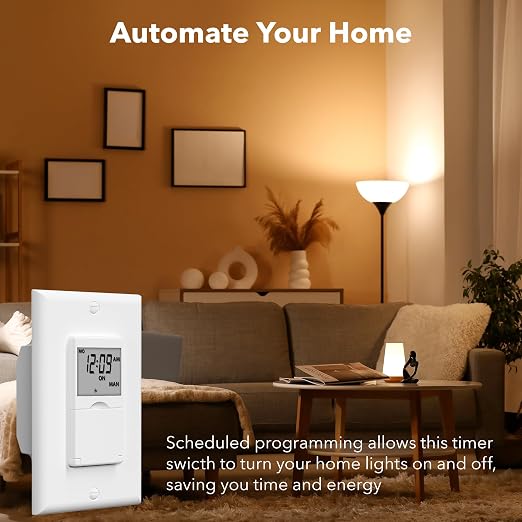 BN-LINK 7 Day Programmable in-Wall Timer Switch for Lights, Digital Light Switch Timer Indoor, Single Pole and 3 Way (Compatible with SPDT) Both Use, Neutral Wire Required, No Backlight, ETL Listed